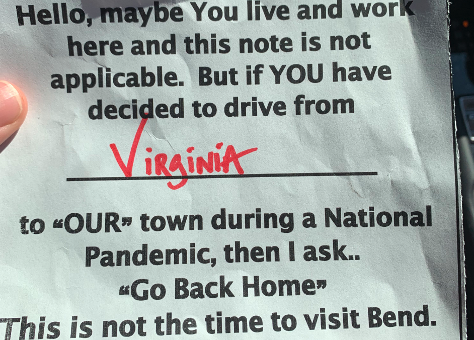 Are "go home" notes on cars with out of state plates appropriate?
