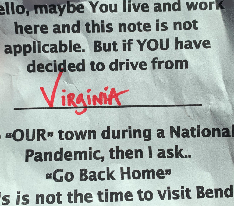 Are "go home" notes on cars with out of state plates appropriate?