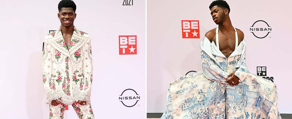 Which of Lil Nas X's BET Awards red carpet looks was better?
