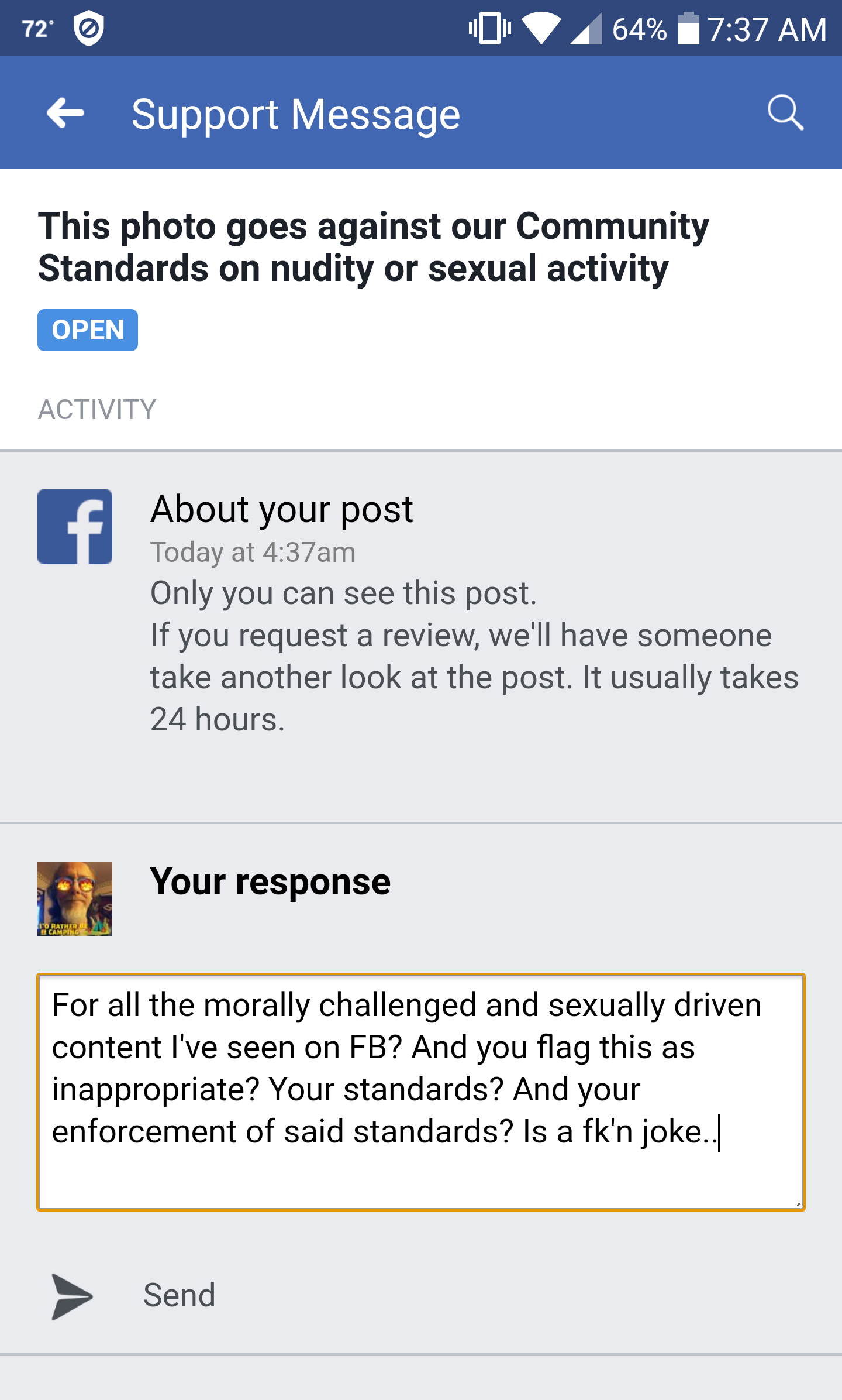 FBs impeccable community standards has deemed this image: BANNED