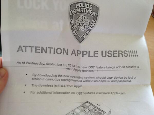NYPD doing street team work for Apple iOS 7...