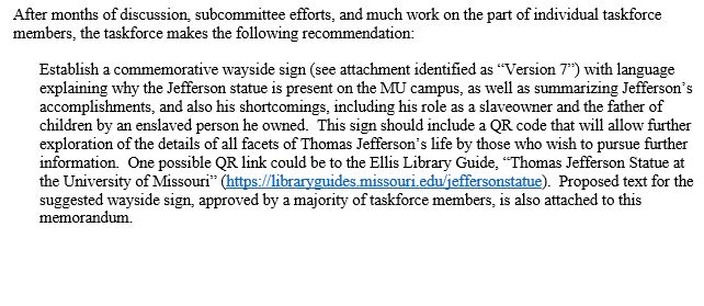 Does the Thomas Jefferson statue on the MU campus need an interpretive sign?